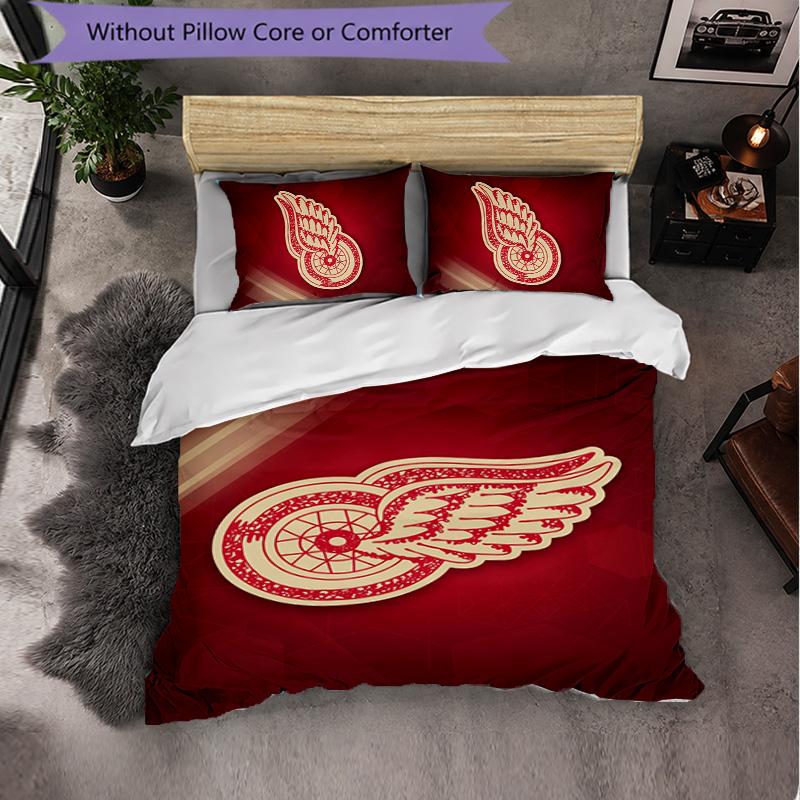 Set Biancheria da Letto in Microfibra con Motivo Detroit Red Wings 3 Pezzi Copripiumino Decorativo per Camera da Letto Uso Domestico
