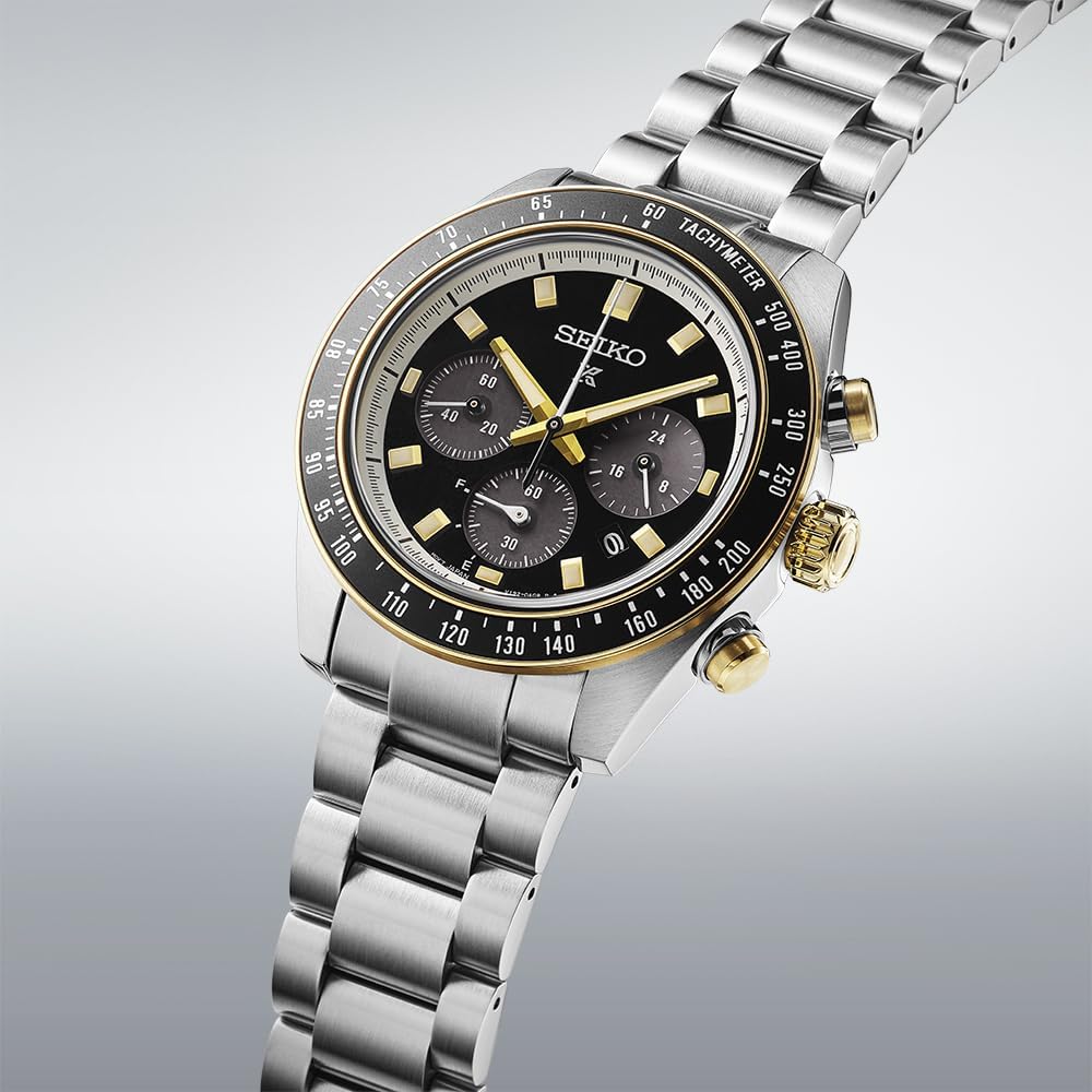 Seiko Prospex SBDL109 Men's Solar Watch Black Gold Chronograph Tachymeter Stainless Steel