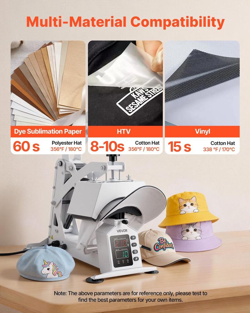 Hat Heat Press Machine, 215 x 100 mm Large Heating Plate, with Caps Stretcher, Precise Temperature & Time Control, Heat Press for Hats and Caps, for