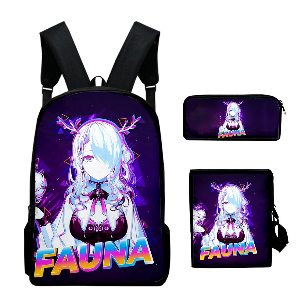 Classic Hololive VTuber Ceres Fauna 3D 3pcs/Set Pupil School Bags Laptop Daypack Backpack Inclined Shoulder Bag Pencil Case
