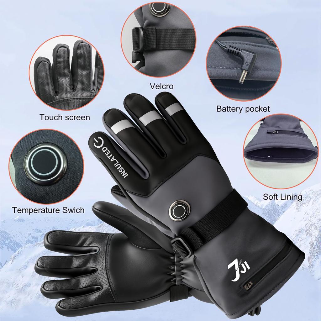 7JI Heated Motorcycle Gloves with 3 Temperature Settings Touchscreen Waterproof and 6000mAh High Adjustable Wrist Perfect for Outdoor and XL