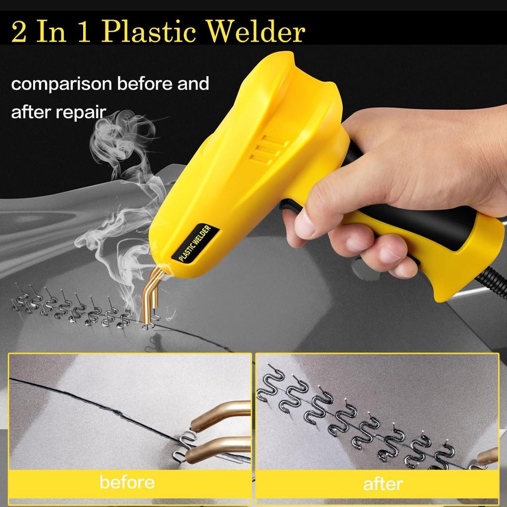 200W Heavy Duty Plastic Welding Gun, 2-in-1 Tool for Auto Bumper & PVC Repair with Iron Tip