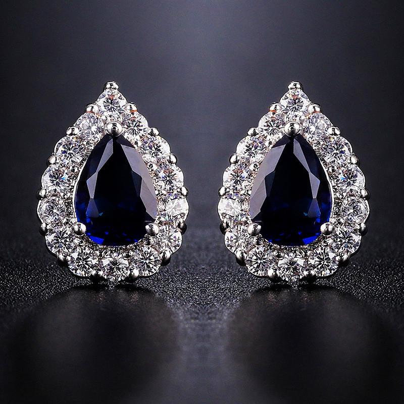 Boho Damskie Kryształowe Zielono-Niebieskie Kamienne Kolczyki Luksusowe Małe Srebrnego Koloru Sztyfty Dla Kobiet Vintage Party Biżuteria Ślubna