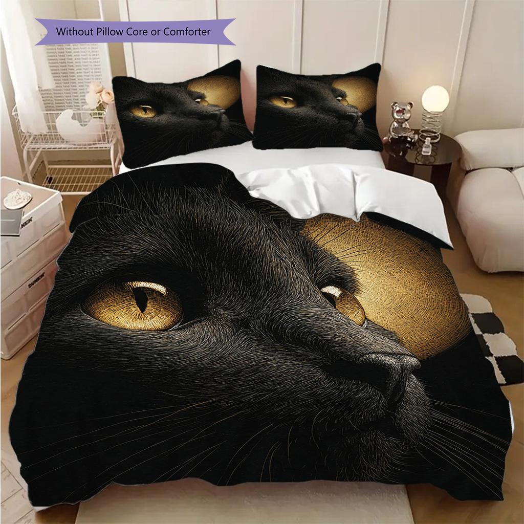 Black Cat Pattern Bedding Quilt Set Quilt Cover Pillowcase Home Decoration Birthday Gift (1 * Duvet Cover + 2 * Pillowcase, Without Core)