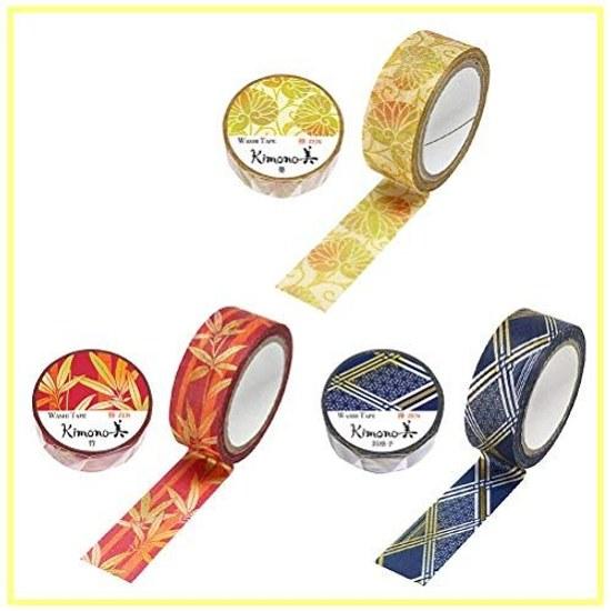 Kamiiuso Sansho Japan-made masking tape washi kimono beauty 3 rolls (Aoi Bamboo Diagonal Check) set width 15mm 7m roll GR-0522