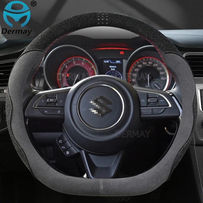 For Suzuki Swift 2017 2018    DERMAY Suede Leather Car Steering Wheel Cover Non-slip Auto Accessories Interior