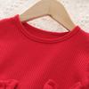 Korean Baby Girls' Butterfly Embroidery Flutter Sleeve Red Mesh Knit Dress