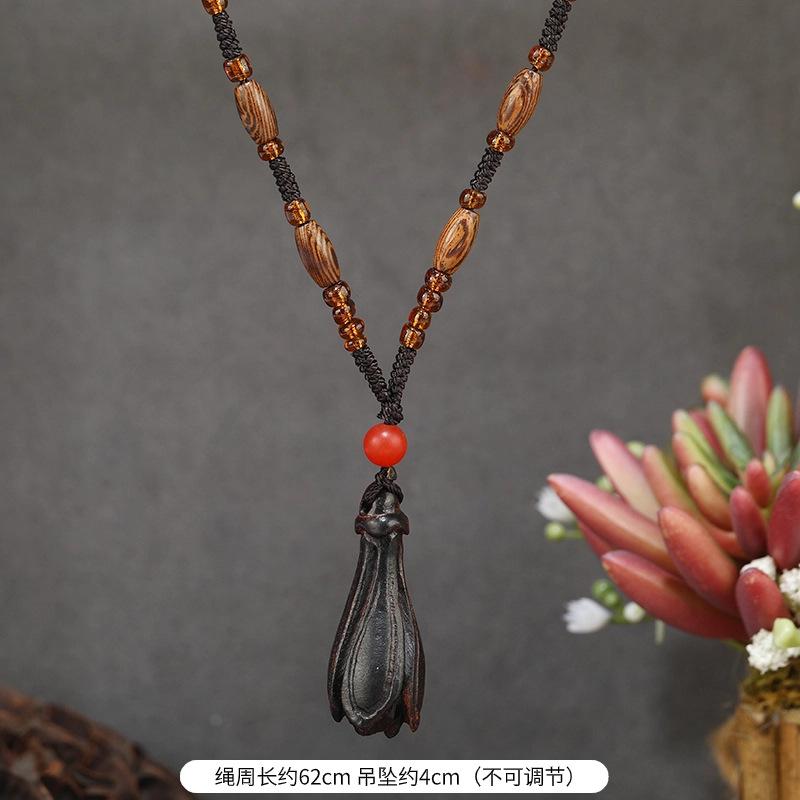 Retro Zen sandalwood Bodhi necklace female niche design long sweater chain pendant literary neck chain accessories
