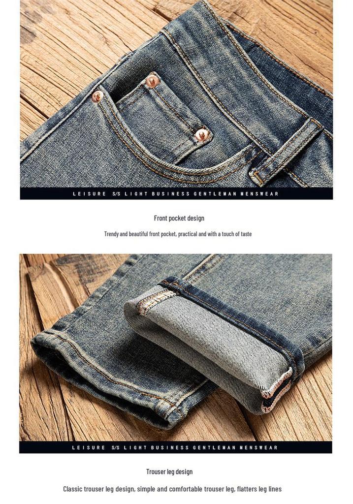 Autumn 2025 Slim Fit Men's Retro Nostalgic Jeans - Mid-High Waist, Straight Leg, Trendy Style