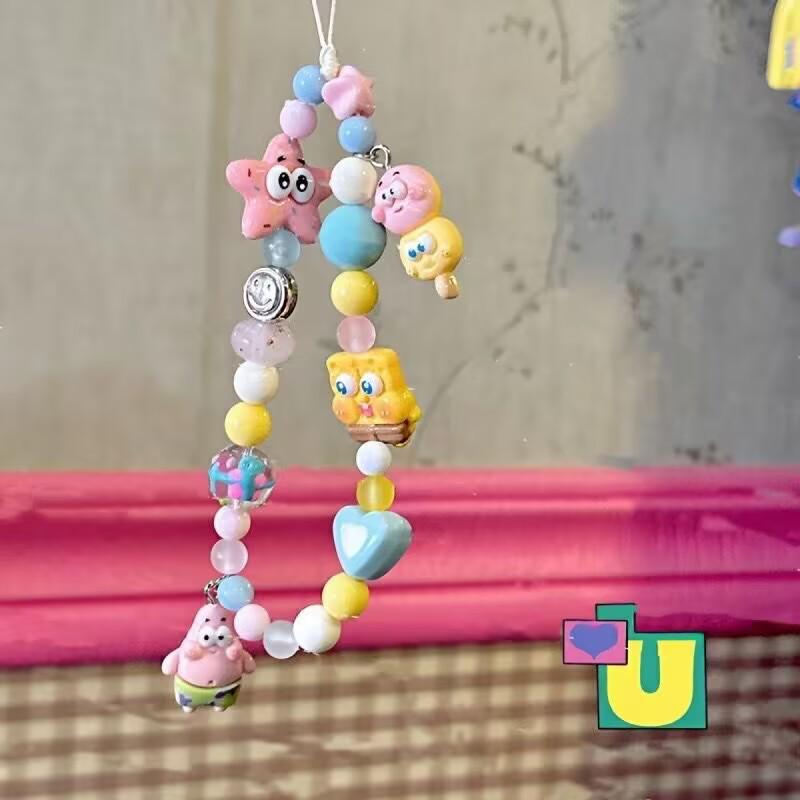 SpongeBob Cute Beaded Phone Lanyard - Cartoon Anti-lost Rope for Women