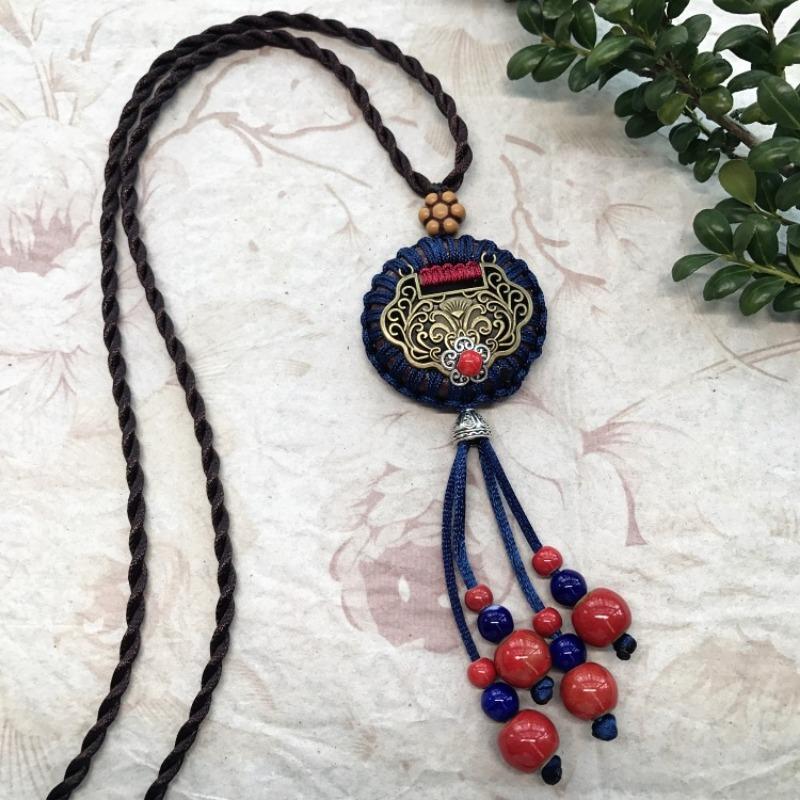 New Forest handmade ceramic necklace, women's retro versatile sweater chain simple long accessories pendant