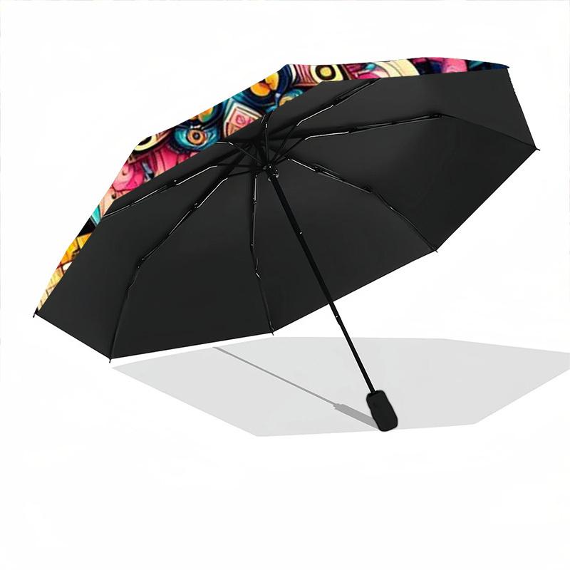 1pc Psychedelic Mandala Artwork Automatic Open/Close Umbrella - Portable Collapsible Umbrella with 8-Rib Stability, Fashion Lovers Yy251017165
