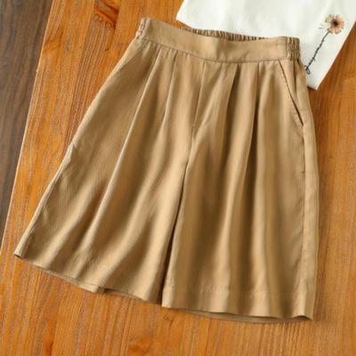 Half Elastic High Waist Wide-leg Shorts for Women's Summer Five-point Pants Large Size Loose and Thin Style Card Pants Casual Outside Wear