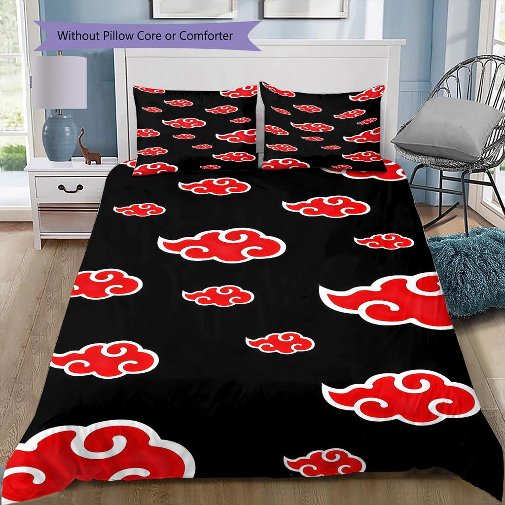Naruto Pattern Bedding Quilt Set Quilt Cover Pillowcase Home Birthday Gift(1 * Duvet Cover + 2 * Pillowcase, Without Core)