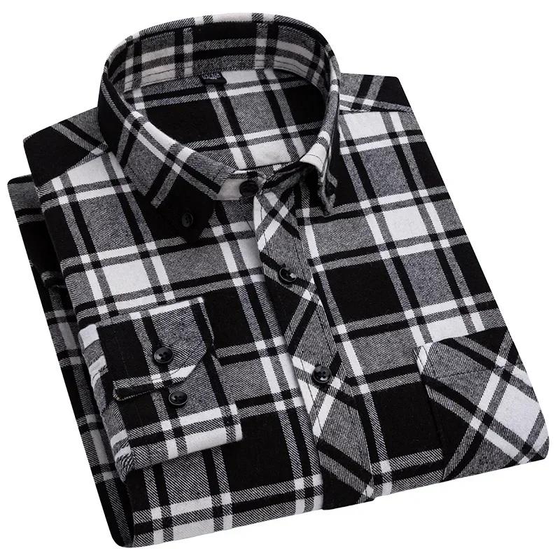 Herbst Dickes Flanellhemd Karomuster Hemden Standard-Passform Für Herren Langarm Reine Baumwolle Mode Einzelnes Aufgesetztes Taschendesign Jung