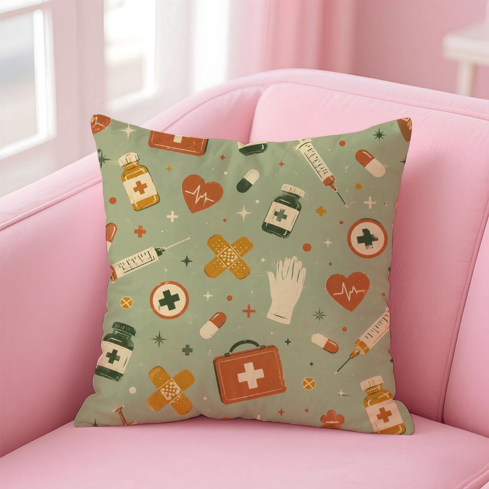 Cartoon Nurse Pattern Cushion Cover Short Plush Soft DoubleSided Printing Pillow Case Cozy Sofa Bedroom Home Decor Gift
