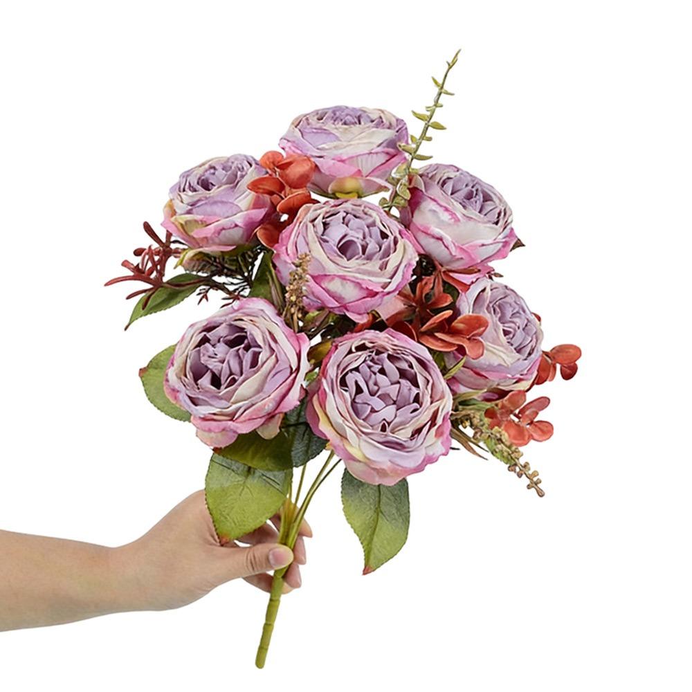 7 Heads Simulation Flower Rose Silk Petals Faux Flower Holding Bouquet Flower  Wedding Ornament