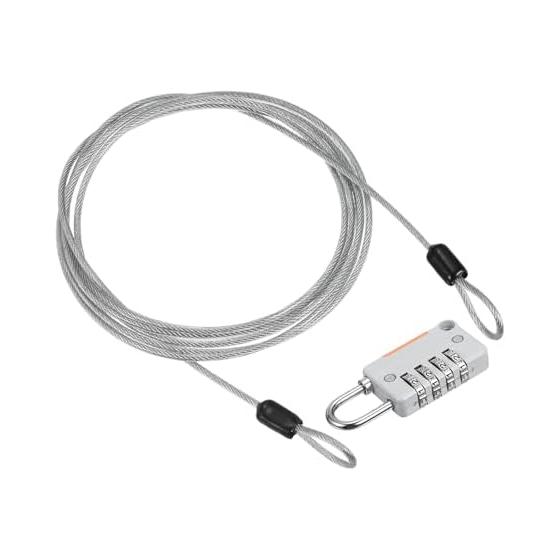 PATIKIL Security Steel Cable 4 Digit Combination Lock 1 Set 2m Plastic Coated Secure Wire Rope Double Loop Padlock Outdoor Travel Suitcase Clear Gray