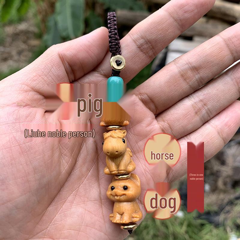 Twelve Zodiac Green Sandalwood Phone Charm - Cute Cartoon Pendant for Bags and Accessories