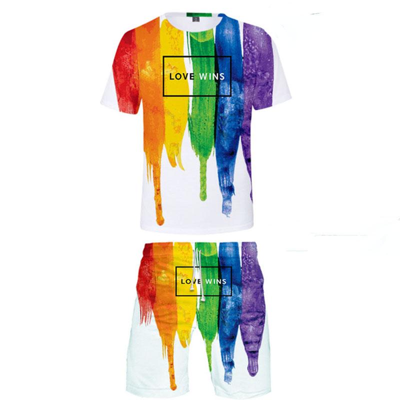 Elemente colorate Moda Imprimare 3D Bărbat Femei Seturi de tricouri Curcubeu LGBT Tricou Pantaloni scurți Set din două piese Casual Harajuku Streetwear