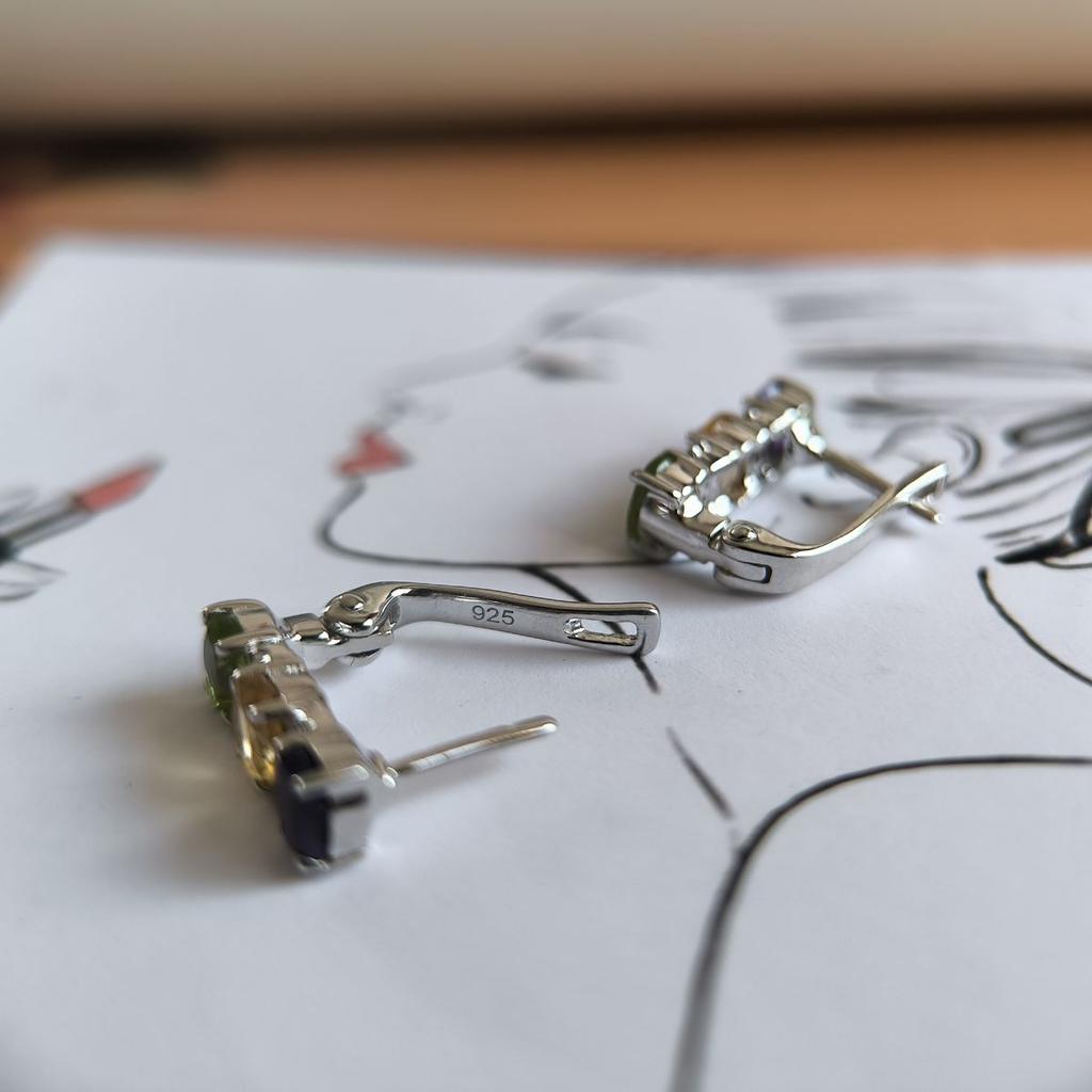 Серебряные серьги с натуральным аметистом 2.352ct, цитрином, хризолітом (2193203)