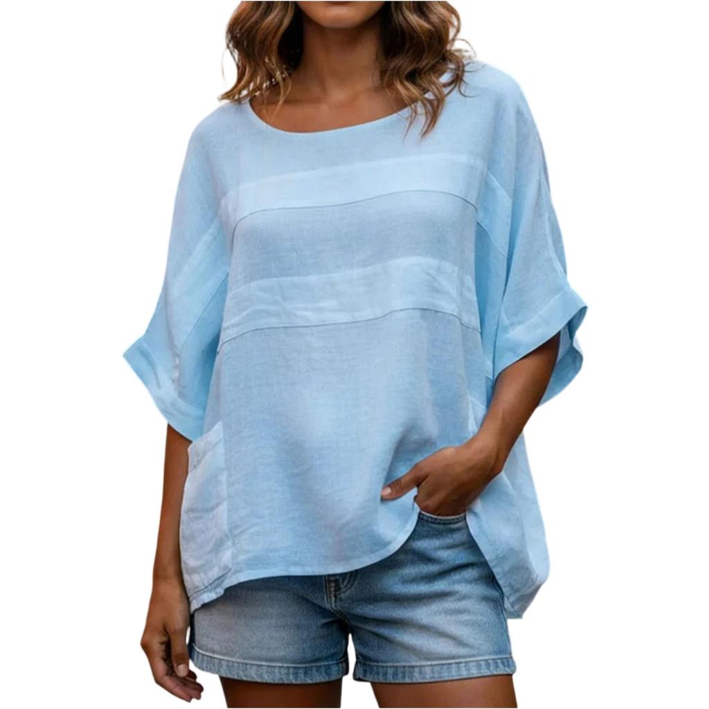 Women's Round Neck Three-point Sleeve Casual Loose Top