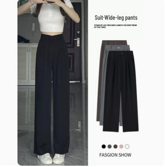 Černé kalhoty s vysokým pasem a širokými nohavicemi pro ženy - Elegantní zeštíhlující oblekové kalhoty na jaro/podzim
