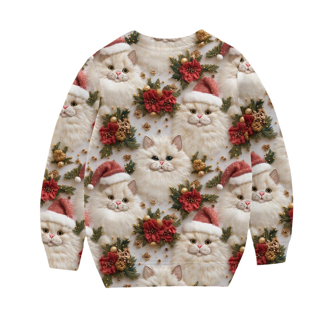Girls Round Neck Pullovers For Kids Christmas Day Embroidery Printed Tops
