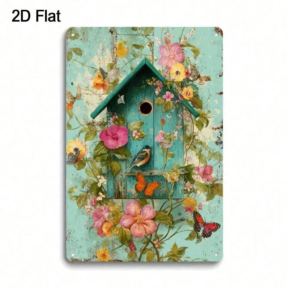 Vintage Red Cardinal Bird Metal Wall Art Rustic Turquoise Floral Garden Sign 8x12 Inch