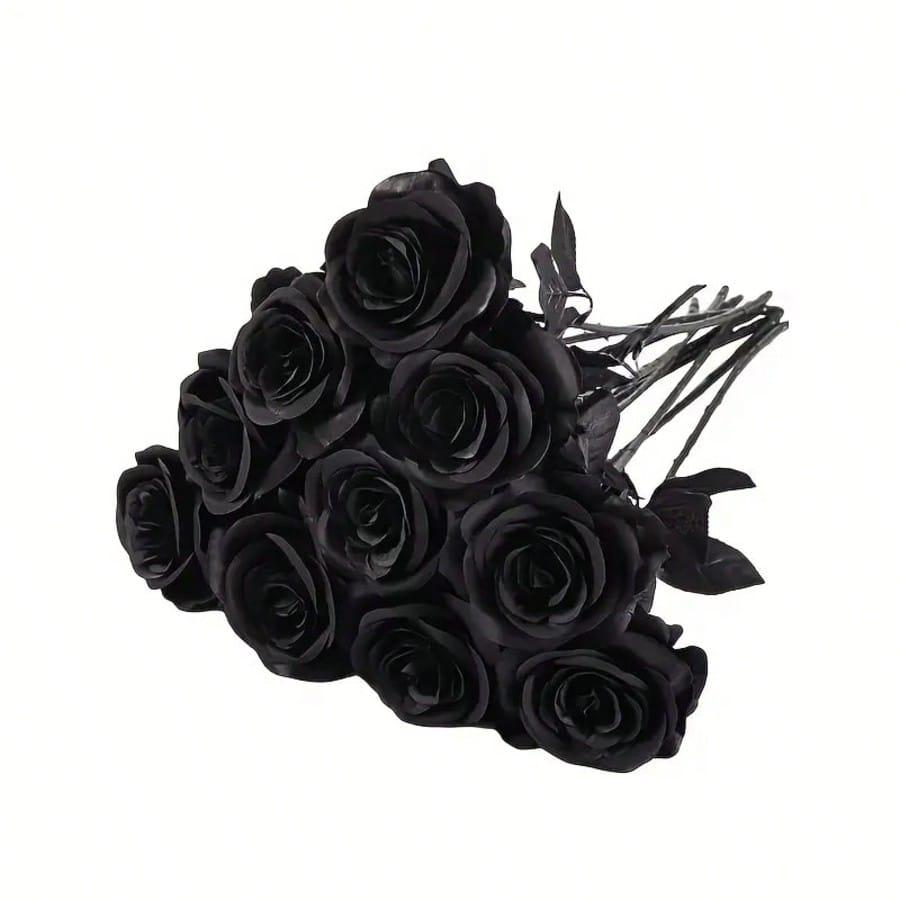 10PCS 50CM Dark Red Black Rose Artificial Flowers Halloween Party Dark Photo Decoration Prop Goth Rose Wedding Home Decor