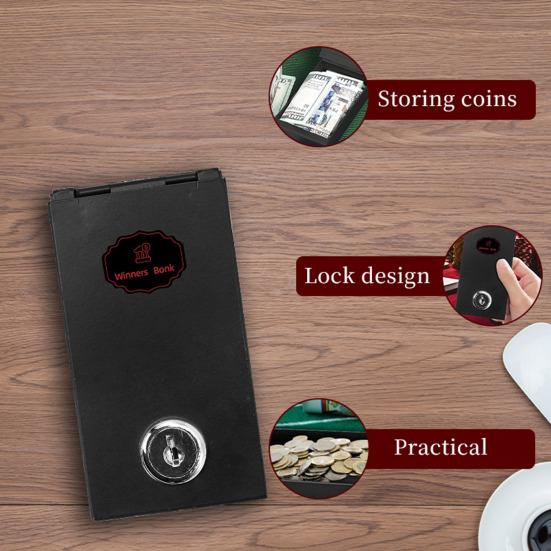 Gamblers Cash Box Winners Bank Portable Metal Safe with Key Lock Pocket Sized Casino Money Box for Security Go Home Money