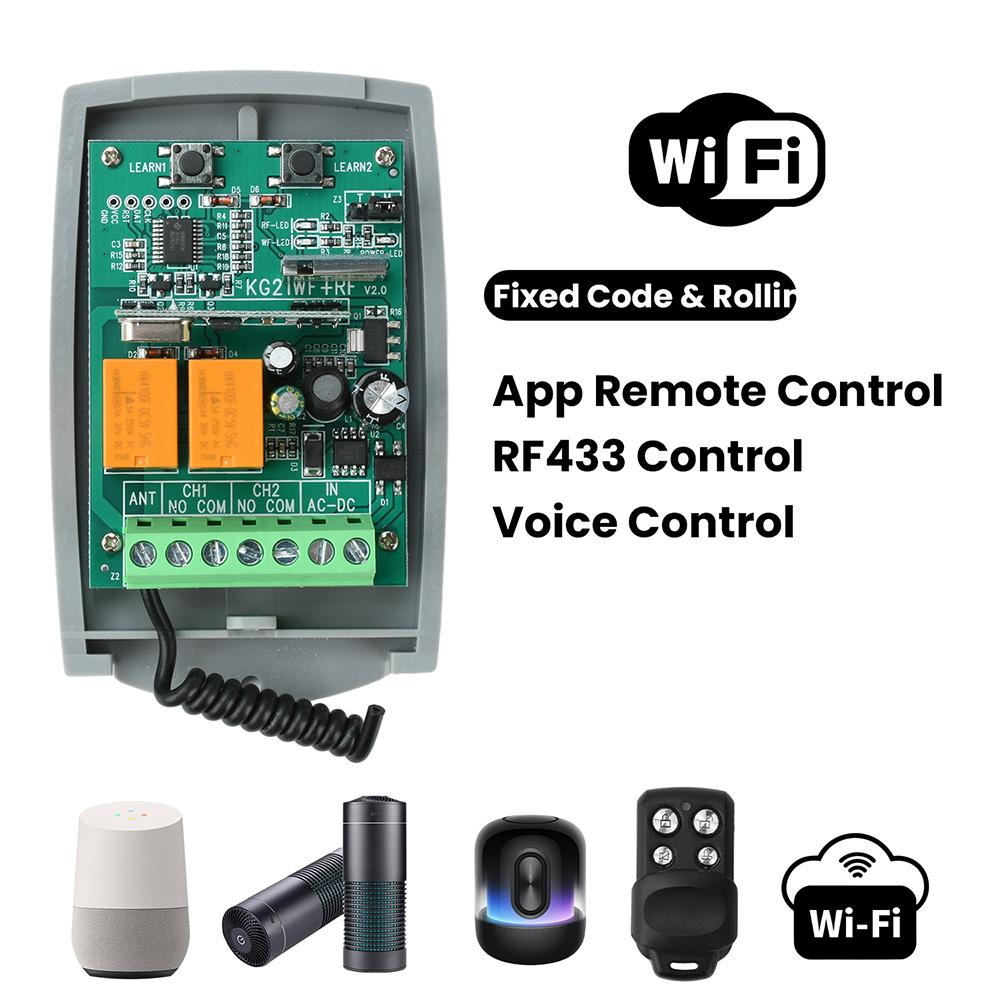Tuya Wifi Universal Garage Remote Control 433MHz Receiver 2CH For 433.92MHz Garage Door Opener Gate Control Transmitter Switch