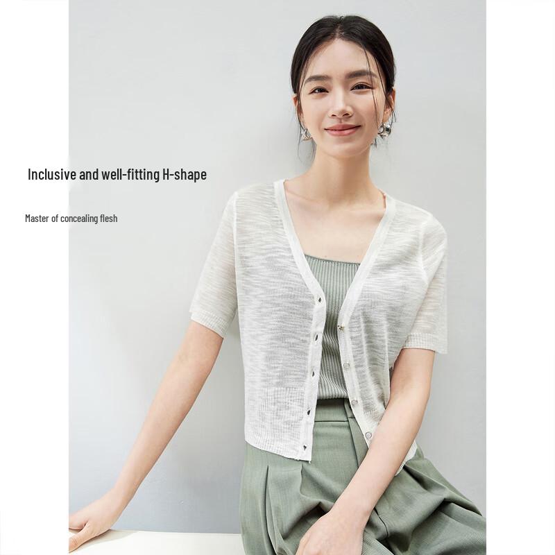 Women's Relaxed V-Neck Short Sleeve Knit Cardigan