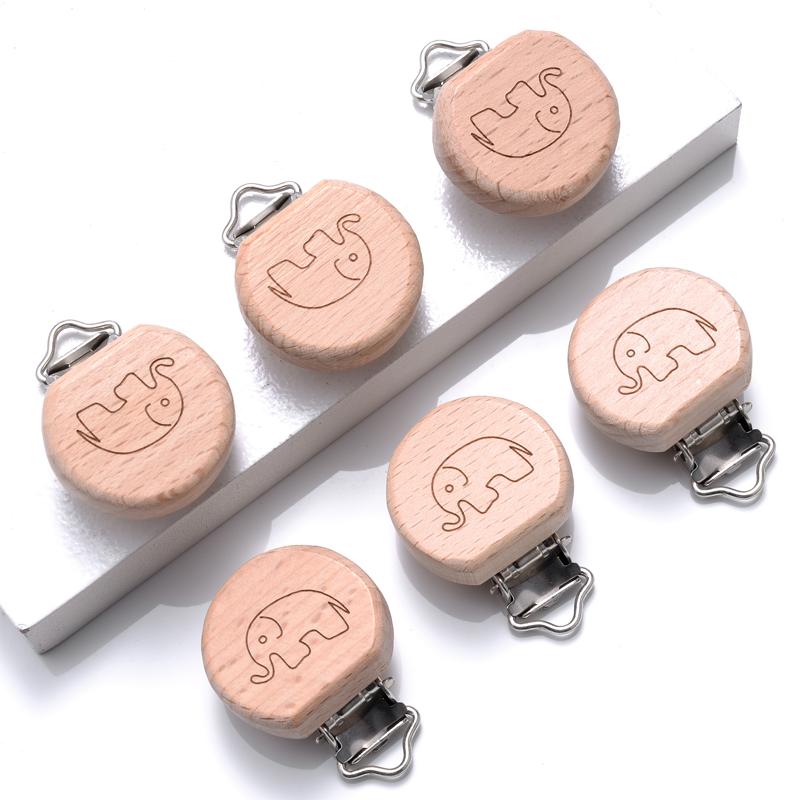 5Pcs Beech Round Pacifier Clips Flower Heart Animal Rainbow Pattern Wood Pacifier Dummy Chain Holder Baby Nursing Chew Accesory