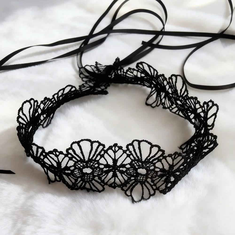 Schwarze Spitze Schleife Choker Halskette, Gothic Harajuku Kragen Halskette Süß Sexy Schleifenband Schmuck für Frauen Mädchen