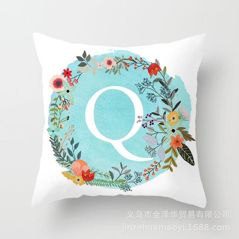 Blue Letter Pattern Throw Pillow Cover With Short Plush Print Living Room Sofa Decoration Cushion Cover Pillow Covers Decorative