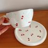High Value Hand Pinch Ceramic Coffee Cup Cute Cherry Mug Household Water Cup Breakfast Cup One Dish Set