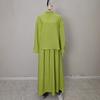 European and American French Lazy Style Green Turtleneck Loose Knitted Top Skirt Two-piece Set