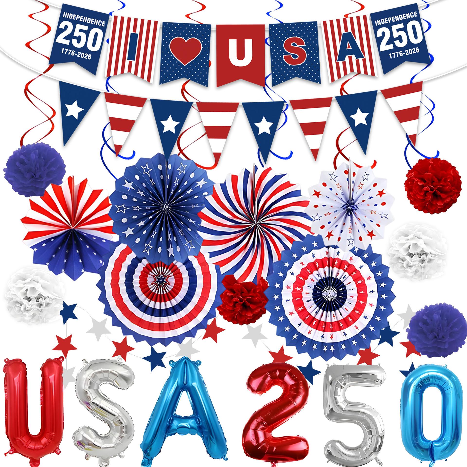 Independence Day 0th Anniversary Party Decoration Set, Containing Seven Decorations, Suitable For Celebrating Independence Day One Size