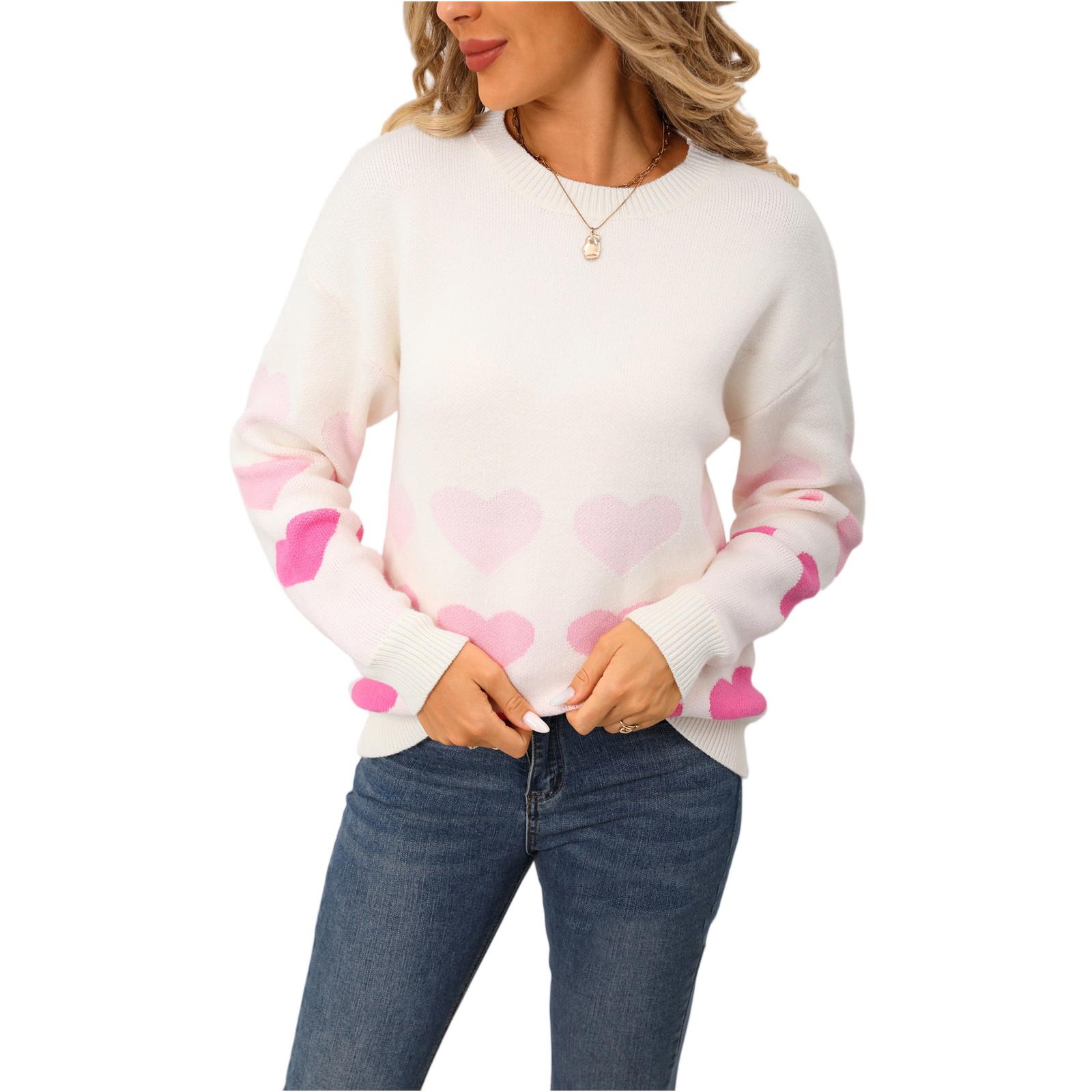 Ladies Fashionable Heart-shaped Sweater, Loose And Versatile Valentine s Day Knitted Pullover Sweater L