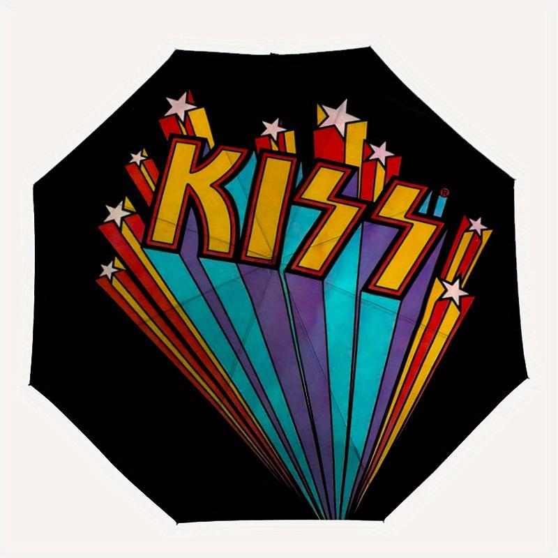 KISS Muzyka Automatyczny Składany Parasol ze Stabilnym Żelaznym Stelażem, Przenośny Kompaktowy Parasol Podróżny do Użytku Całorocznego Imprezy 0807063