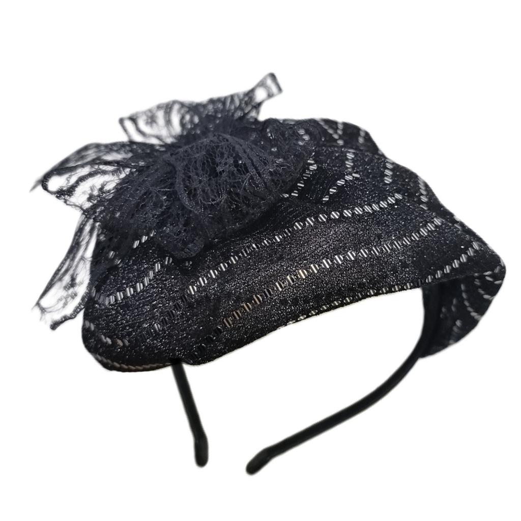 High Skull Lace Bowtie Headband French Mesh Half Hat Hairhoop Female Elegant Teaparty Hair Covering Formal Hair Ornament