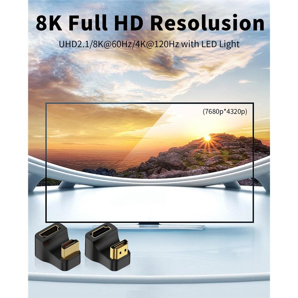 360 Degree U Shape HDTV Adapter HDMI 2.1 Male To Female 8K@60Hz Connector for Portable Display Monitor Accessories Up&Down Angle