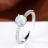 White opal ring, round opal jewelry with diamonds, gentle design