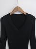 Spicy Girl Deep V-neck Slit Cuff Sweater: Women's 2024 Slimming Autumn Top