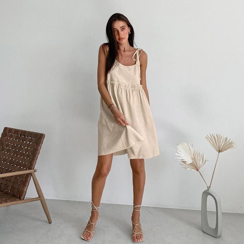LYRIA Summer New Style European and American Sexy Hot Girl Halter Dress, Loose Cotton and Linen A-line Dress, Salt Style Pullover.