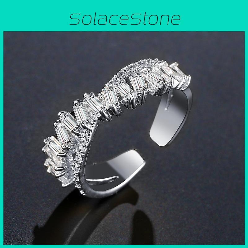 Trendy Adjustable Copper Ring With Fashionable Cross Open Design And Zircon Stone