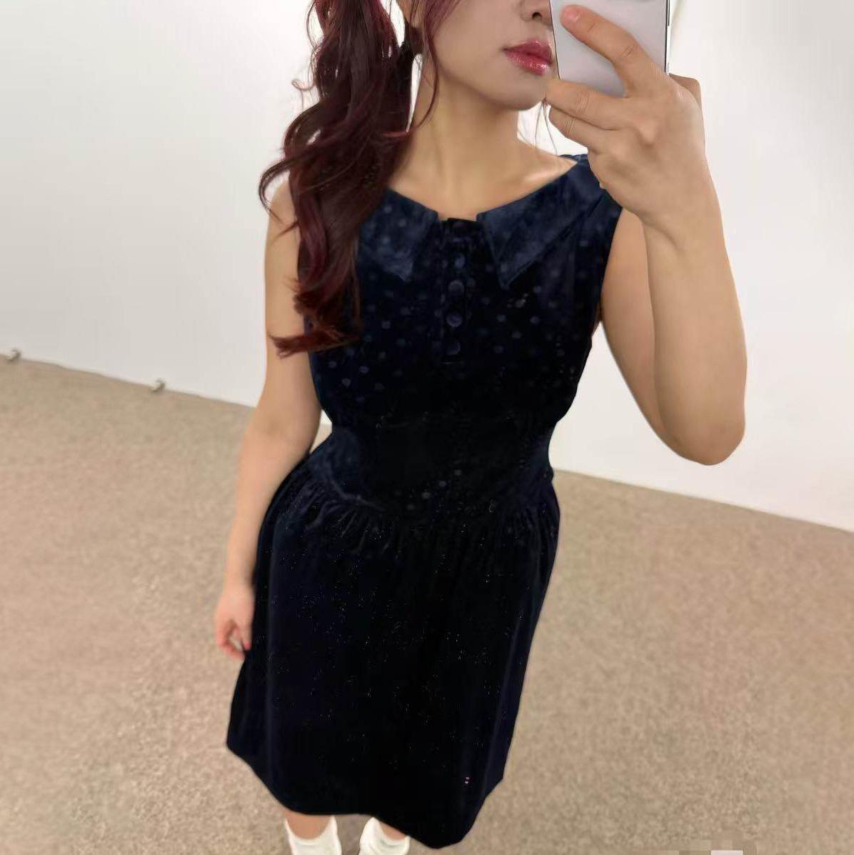 Spring 2026 Quality Velvet Lapel Sleeveless Dress Large глубокий/синий