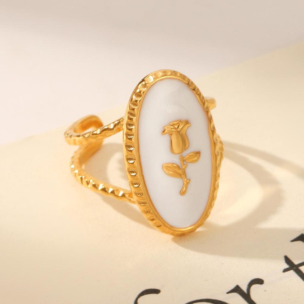 Eleganter französischer Retro-Rosenring für Damen - Offenes ovales Design mit Tropföldekor