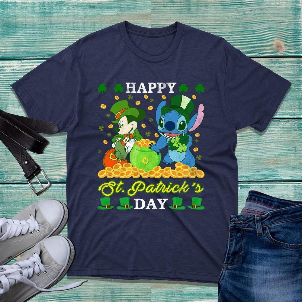 Happy St Patricks Day TShirt Mickey Mouse Lilo Stitch Gold Irish Top S